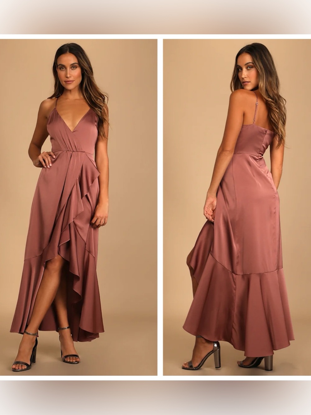 Lulu's Enchanted Moments Mauve Pink Satin Ruffled High-Low Dress size Medium